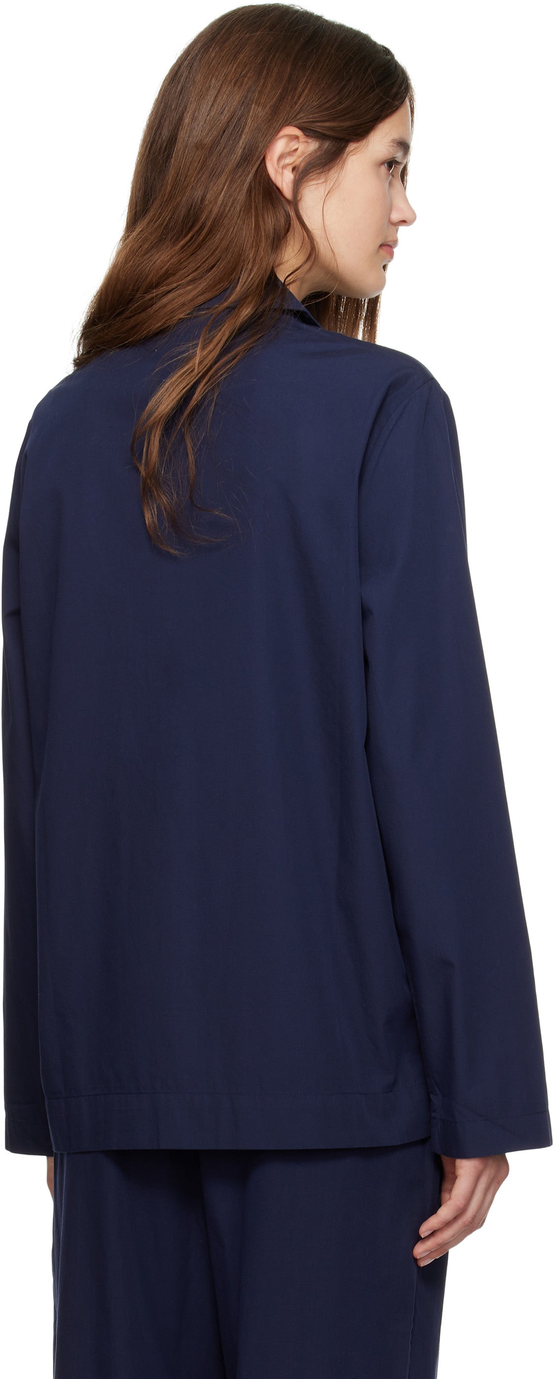 Navy Poplin Long-Sleeved Pyjama Shirt